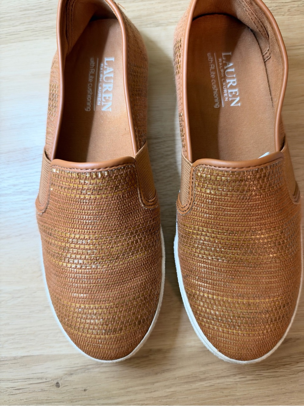 Ralph Lauren Women’s Tan Woven Slip-On Jinny Sneakers